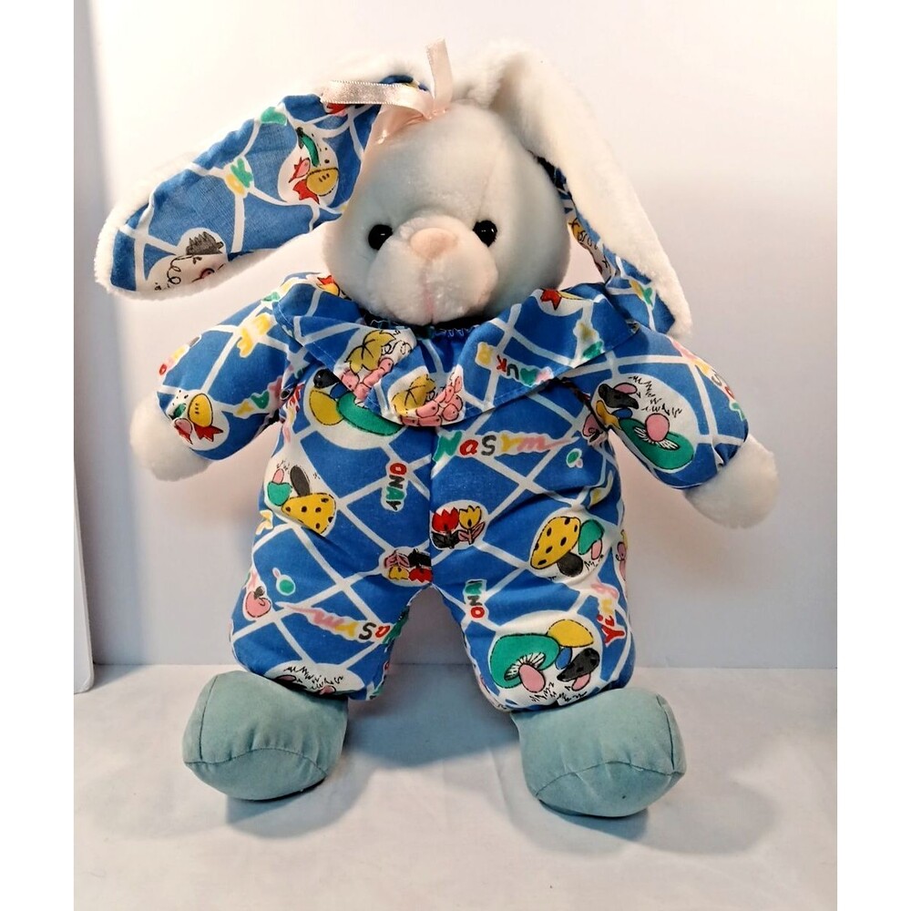 Kuddlle Me Toys Vtg Bunny Mushroom Flower Print Stuffed Animal